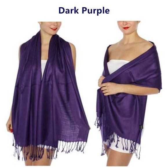 Pashmina Style Wrap Scarf Shawl Cover Fringe Dark Purple Plum SALE 2 FOR 15 - Picture 1 of 5